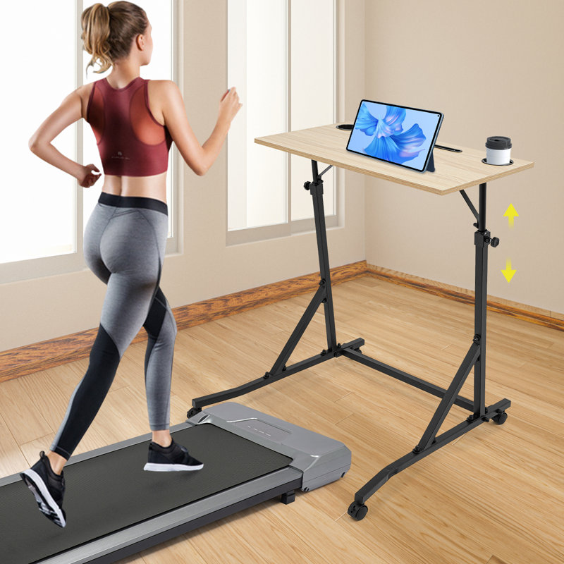 Bureau d'entraînement à vélo roulant, bureau de conditionnement physique réglable en hauteur avec deux porte-gobelets pour l'entraînement, les études et le bureau.