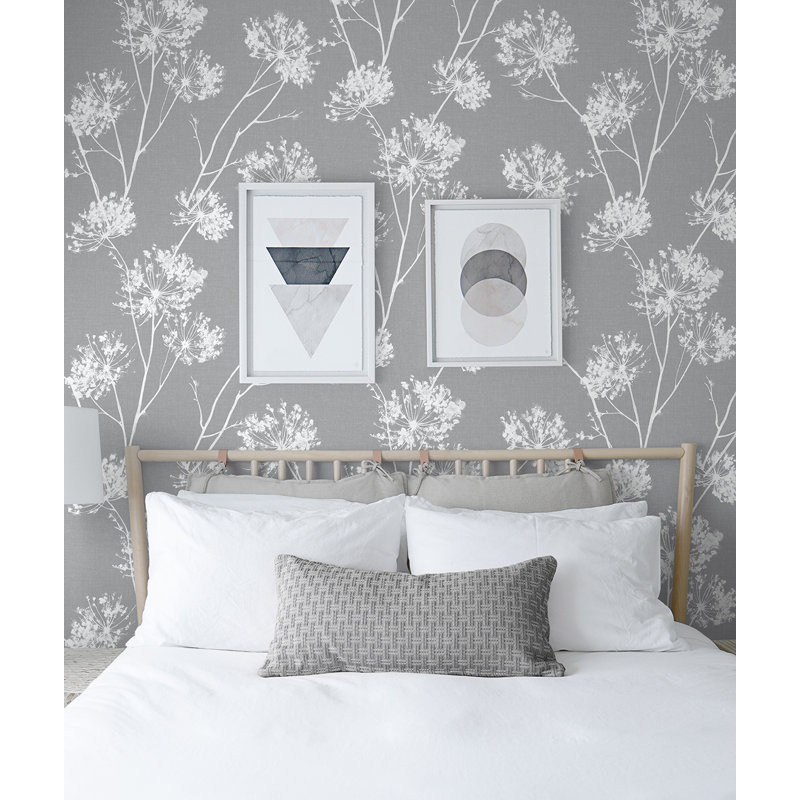 Adarious 5.48m x 52.07cm Satin Peel and Stick Wallpaper Roll, Cove Grey