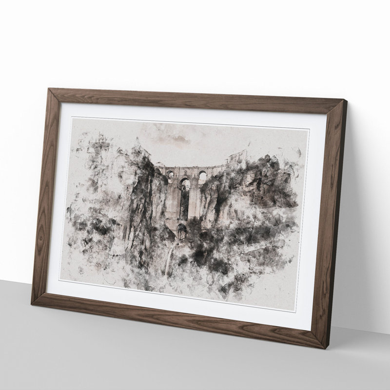 Puente Nuevo Bridge In Spain - Single Picture Frame Print, Walnut Framed, 27cm H x 36cm W x 2cm D