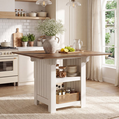Farmhouse 47 in. Kitchen Island with 3-Tier Storage Shelves and Rounded Corner