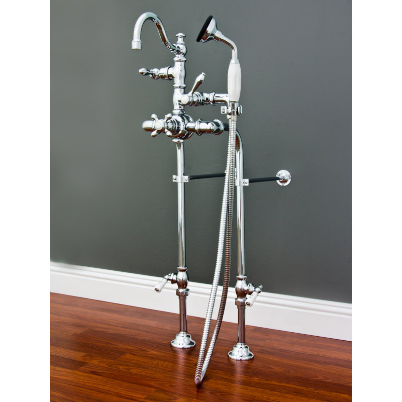 Handle Mounted Clawfoot Tub Faucet with Diverter and Handshower, Chrome