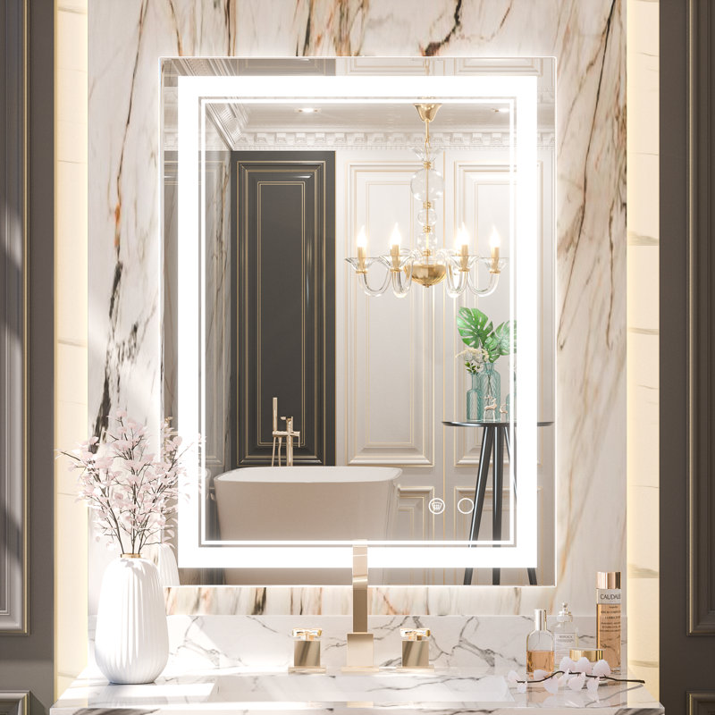 Adorna Frameless LED 3 Color Dimmable Lighting Bathroom Vanity Mirror, Memory Function, Anti-fog, 24" x 32"