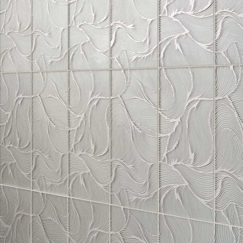 Sonya Waves 6x16 Frosted Glass Tile, Sterling Gray