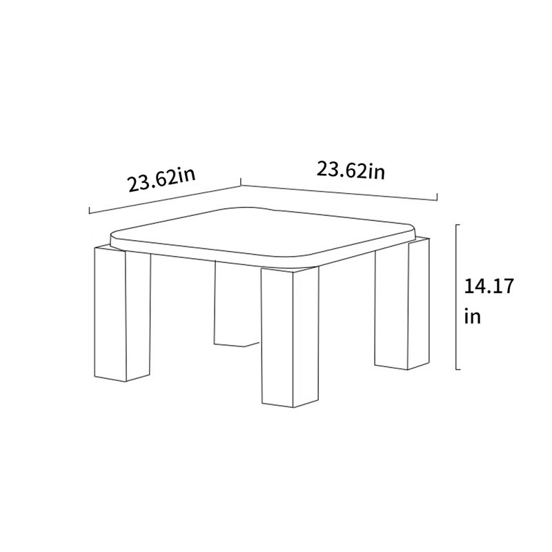 Table basse carrée en bois massif, H 14,17 po x L 23,62 po x l 23,62 po