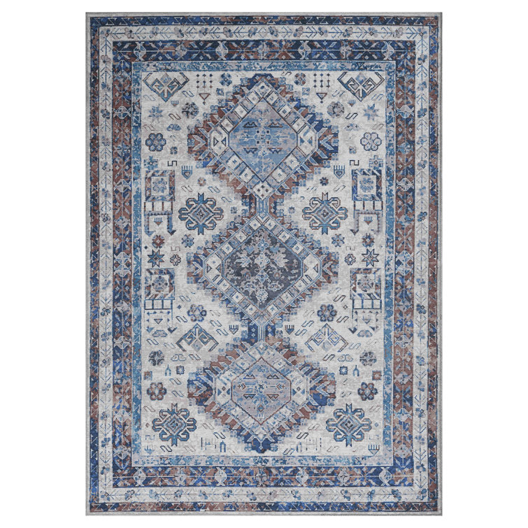 Glidewell Machine-Washable Vintage Boho Medallion Persian Area Rug
