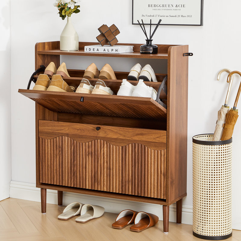 12 Pair Flip Down Shoe Storage, Brown