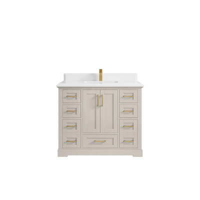 Boston 42 In. W X 22 In. D Single Sink Bathroom Vanity In Fine Grain With Cove Edge White Quartz
