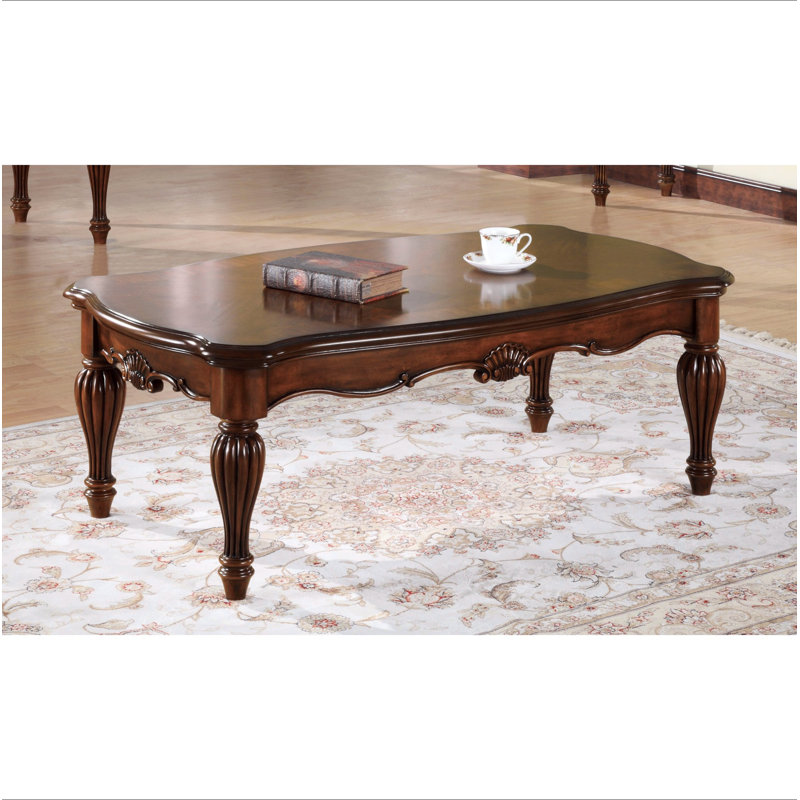 Table basse cerise rectangulaire avec pieds tournés