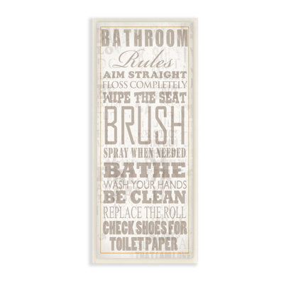 " Bathroom Rules Tan And White Distressed Overlay " by Jim Baldwin