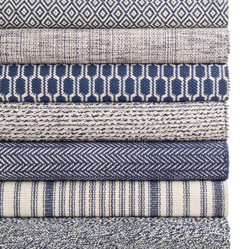 Herringbone Indigo Handwoven Cotton Rug, Rectangle 2' x 3'