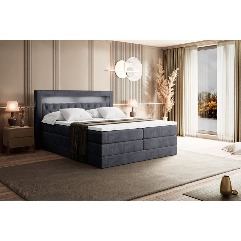 Bed, 160cm W x 200cm L, in Grey