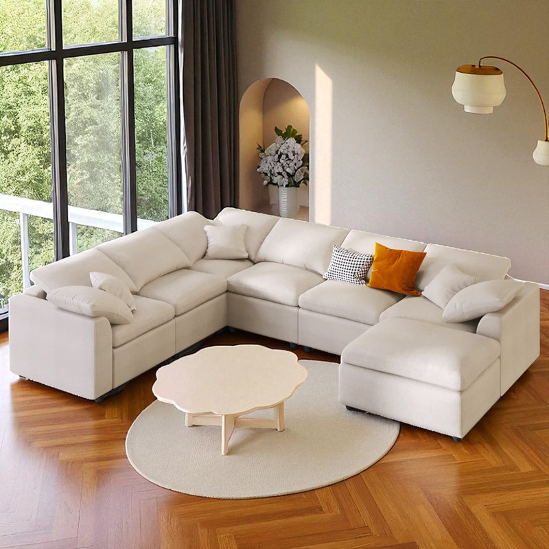7 - Piece Upholstered Sectional, Beige