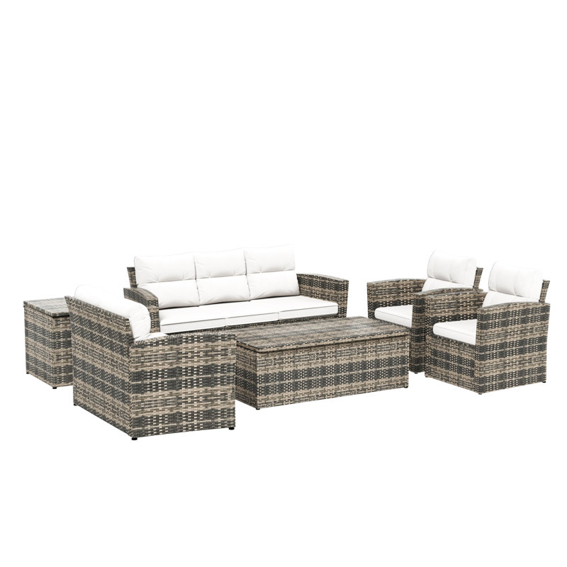 Madore 7 - Person Patio Conversation Set with Cushions, White