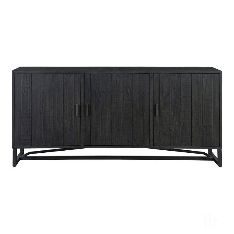 Buffet rustique en pin noir avec base en bois récupéré et acier inoxydable, parfait pour les espaces modernes et traditionnels