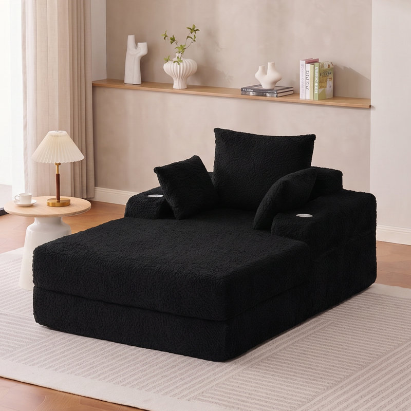 Canapé-lit rembourré 46 po avec coussins décoratifs Teddy, Black
