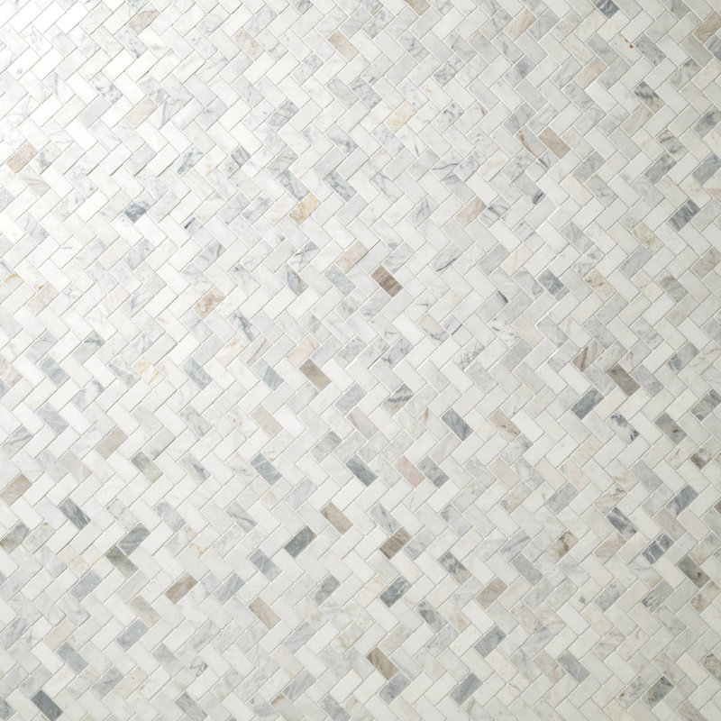 Carreau de mosaïque en marbre à motif de chevrons en mosaïque à chevrons Castella de Blanc 12 po x 12 po