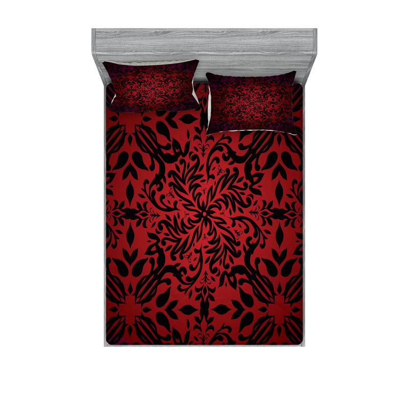 Ensemble de drap-housse et taies décoratives à motif abstrait Ambesonne, vermillon et noir