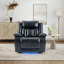 Ensemble de 3 fauteuils de cinéma maison inclinables électriques en similicuir avec appuie-tête réglables, éclairage DEL, tablette rabattable, porte-gobelets dissimulés et chargeur sans fil-888090927-888090923