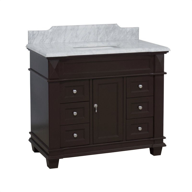 Ensemble de meuble-lavabo simple 42 po Ensa, Chocolat, Marbre de Carrare
