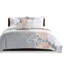 Literie 6 pièces, gris / pêche, double / grand, coton imprimé, confort réversible, coussins brodés, pièce lavable à la machine grise / pêche, chaleur, floral, 3 coussins