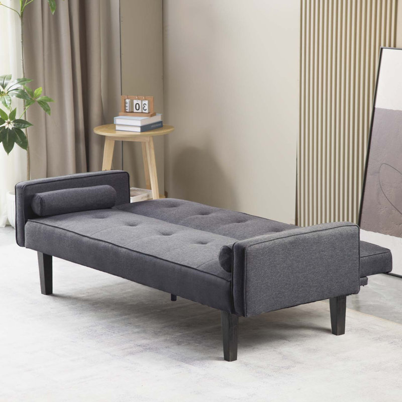 Console en bois massif 71,65 po Trayon, Tissu gris foncé