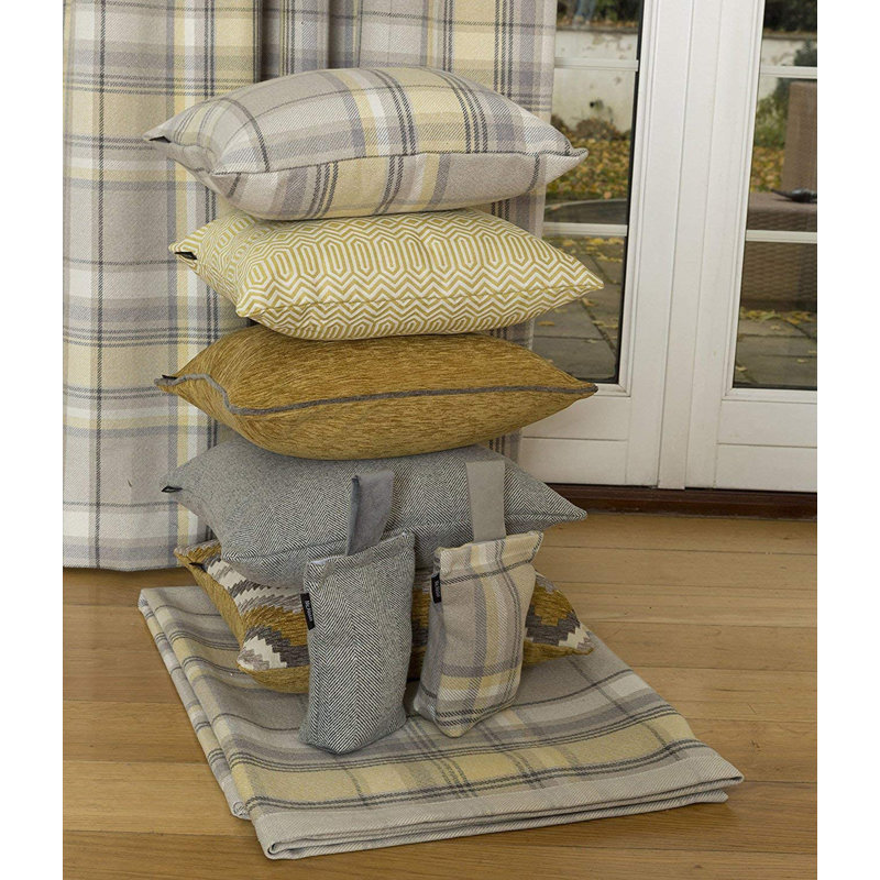 Griggs Plaid Square Cushion, Mustard Yellow/Grey, 43 x 43cm
