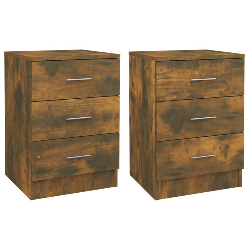 3 Drawer Bedside Table, Smoked Oak