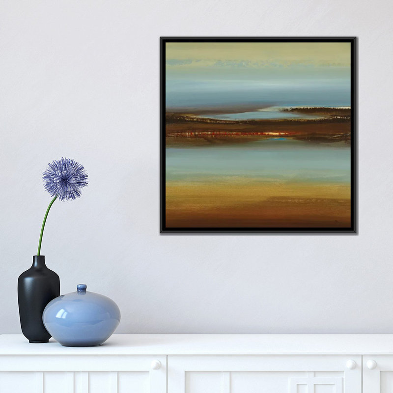 " Zen Land " by Lisa Ridgers, 18" H x 18" W x 1.5" D, Black Floater Framed Canvas, No Mat
