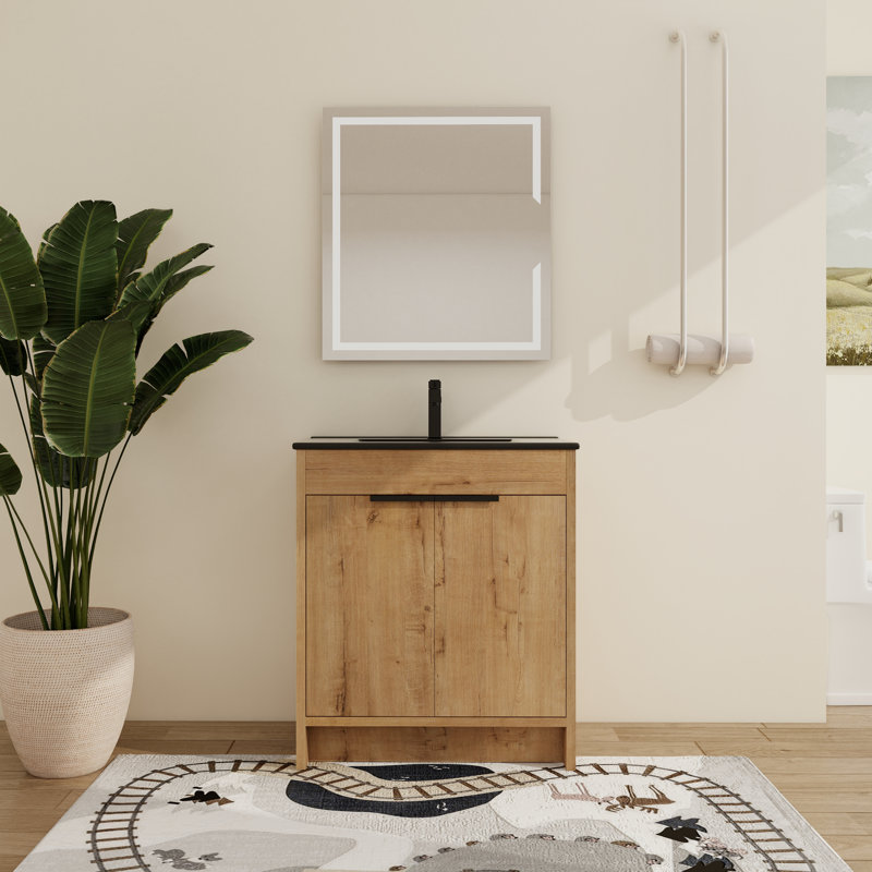 Beid 30" Freestanding Bathroom Vanity with Sink, Floor Standing Vanity with 2 Doors, Ceramic Basin Sink Top, Black