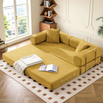 Aldora Boneless 78" King Size Convertible Sleeper Sofa Bed With 2 Pillows, Corduroy Folding Mattress Couch, No Assembly Required , Floor Sofa Lounge Couch For Living Room Small Spaces