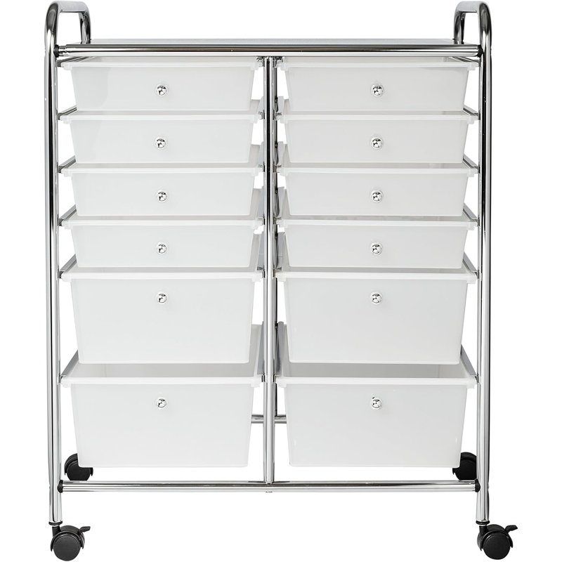 12-Drawer Rolling Storage Cart With Locking Wheels, Semi-Transparent Plastic Drawers, And Durable Work Surface For Home, Office, Or Craft Organization