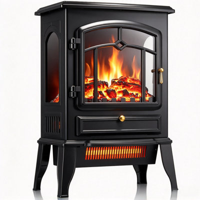 HAVATO 15" Freestanding Fireplace Stove Heater With Realistic Flame For Home Office With Realistic Log Flame Effect, Adjustable Flame Effect/Brightness/Heating Mode, Overheating Safe Design