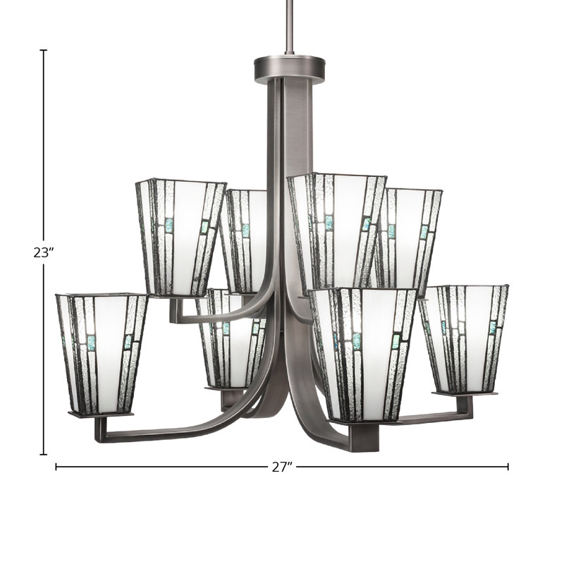 Lustre 8 lumières Apollo illustré en finition graphite avec verre carré 5 "