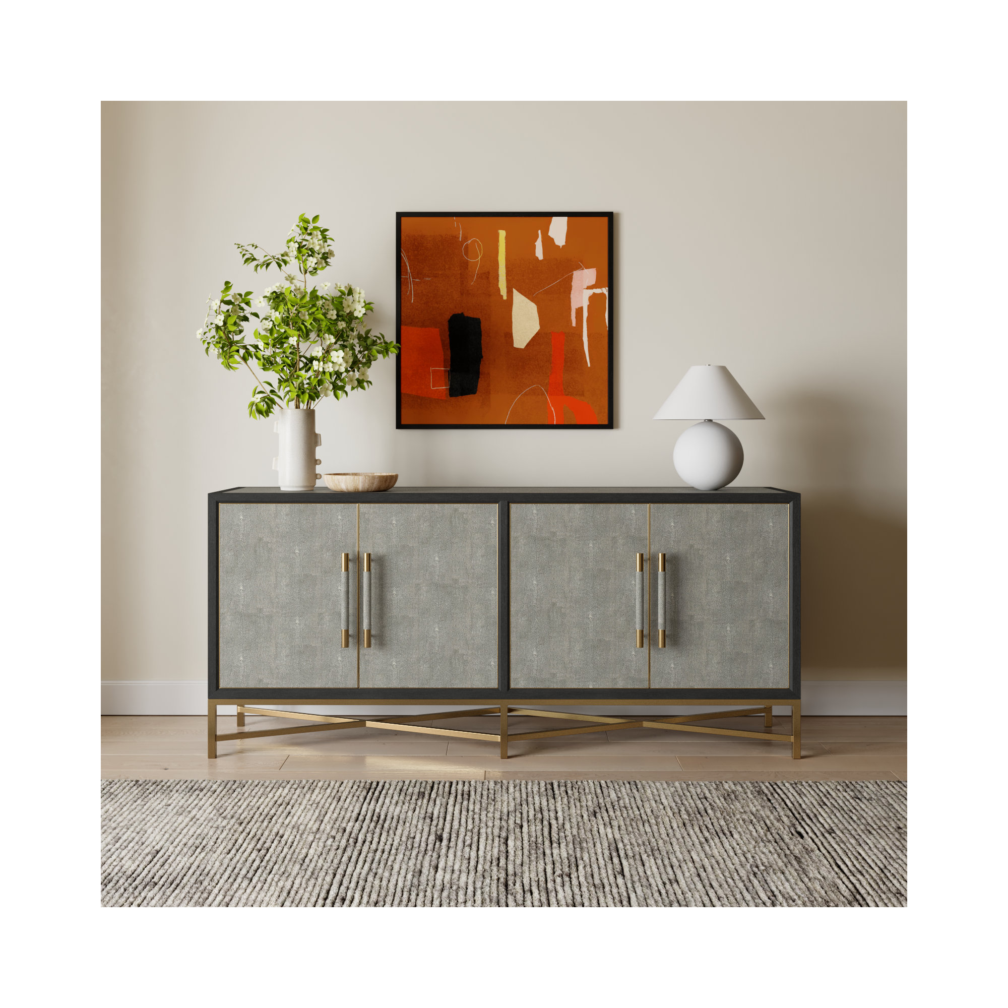Meera 76" Wide Wood Sideboard, Gray