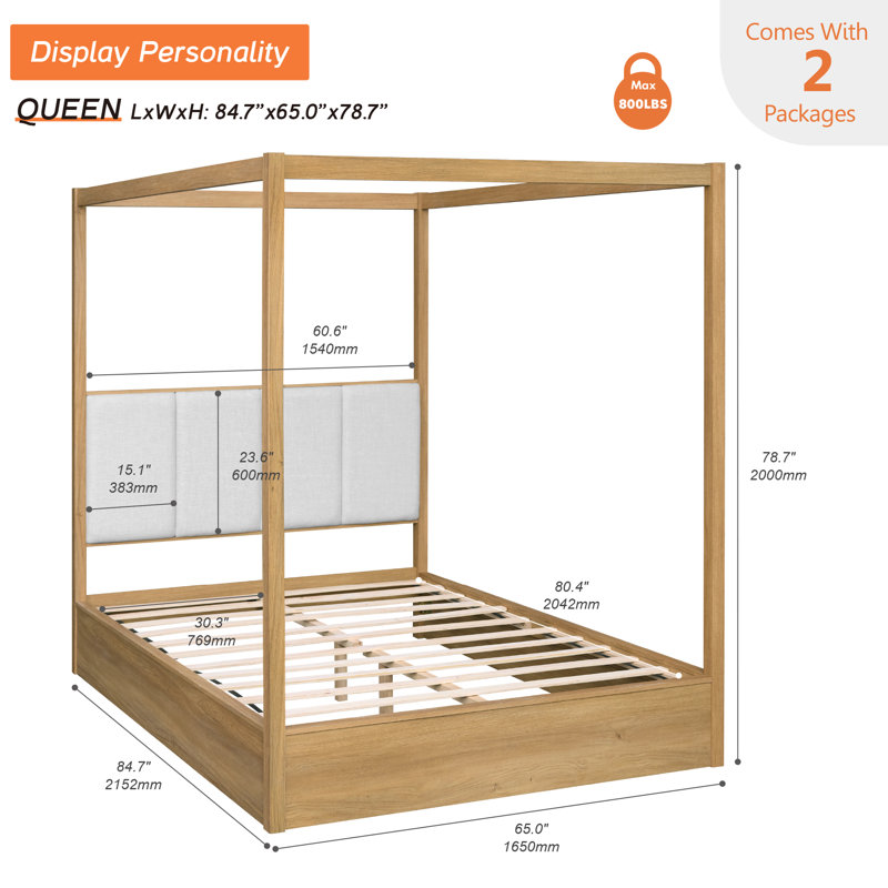 Bedroom Furniture Set, Queen Size Solid Wood Canopy Bed, 12-Drawer Dresser And 2 Nightstands