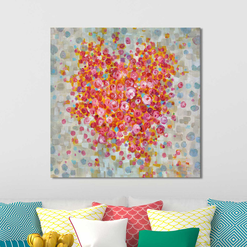 «Circle of Hearts», reproduction de peinture acrylique sur toile, H 18 po x l 18 po x P 1 po, Toile tendue