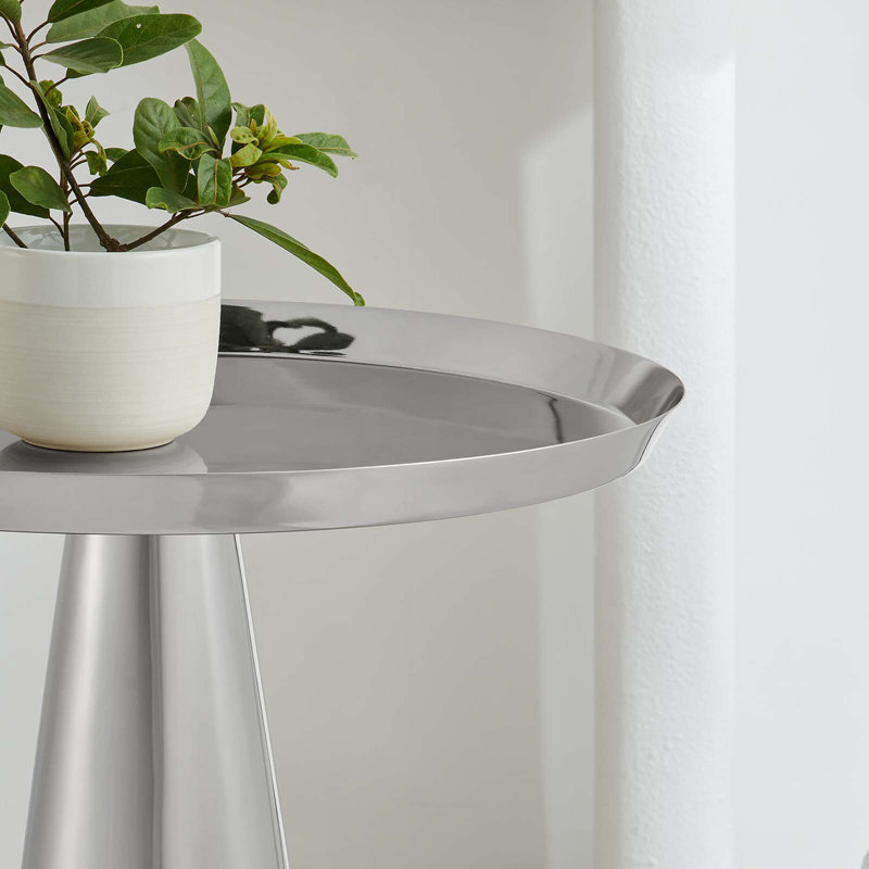 Nickel Round Metal Pedestal Side Table with Storage