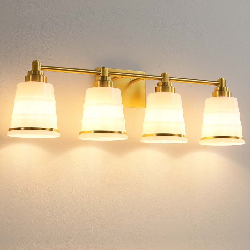 Éclairage de salle de bain à intensité variable pour salle de bain (disponible en quatre tailles), Blanc, Doré, 4 lumières
