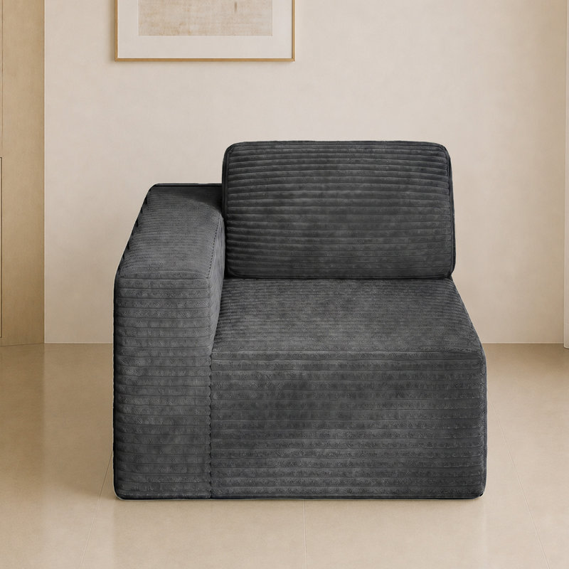 1 Seater Corduroy Sectional, Grey