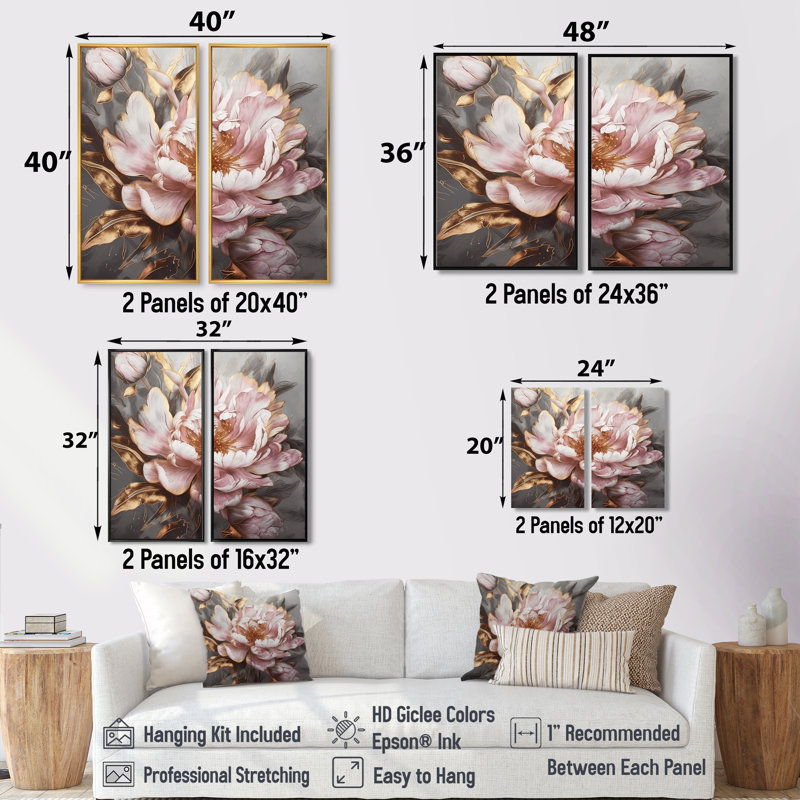 Wadebridge - impressions sur toile roses, Noir, H 36 po x l 48 po, Impression encadrée flottante