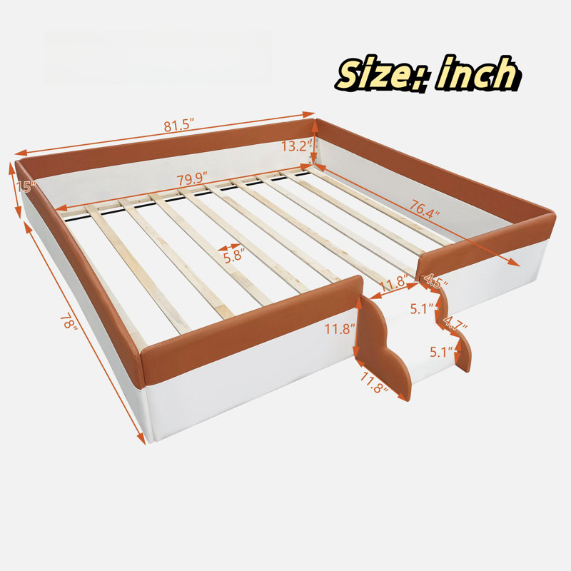 Mishelle Upholstered Daybed with Fence and Stairs, King