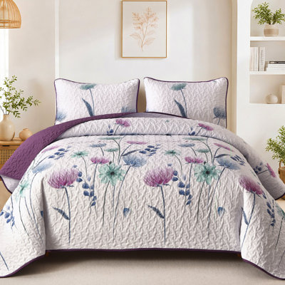 3 Pieces Floral Quilt Set Lightweight Farmhouse Style Coverlet Sets For All Season