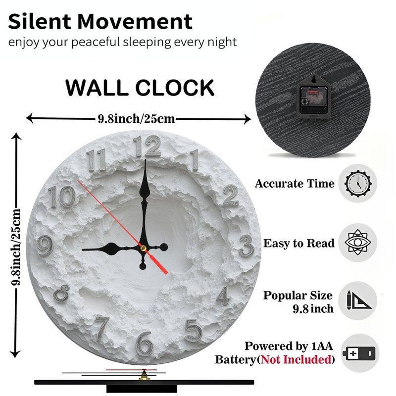 Horloge murale White Crater Moon