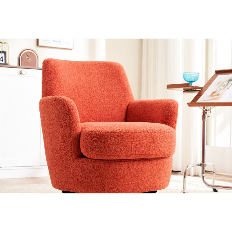 Fauteuil pivotant orange avec coussin haute éponge - Base de meuble de salon en acier inoxydable doré