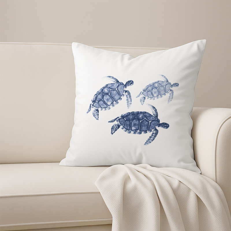  Housse et insert de coussin carré Watercolor Sea Turtles, Bleu marine