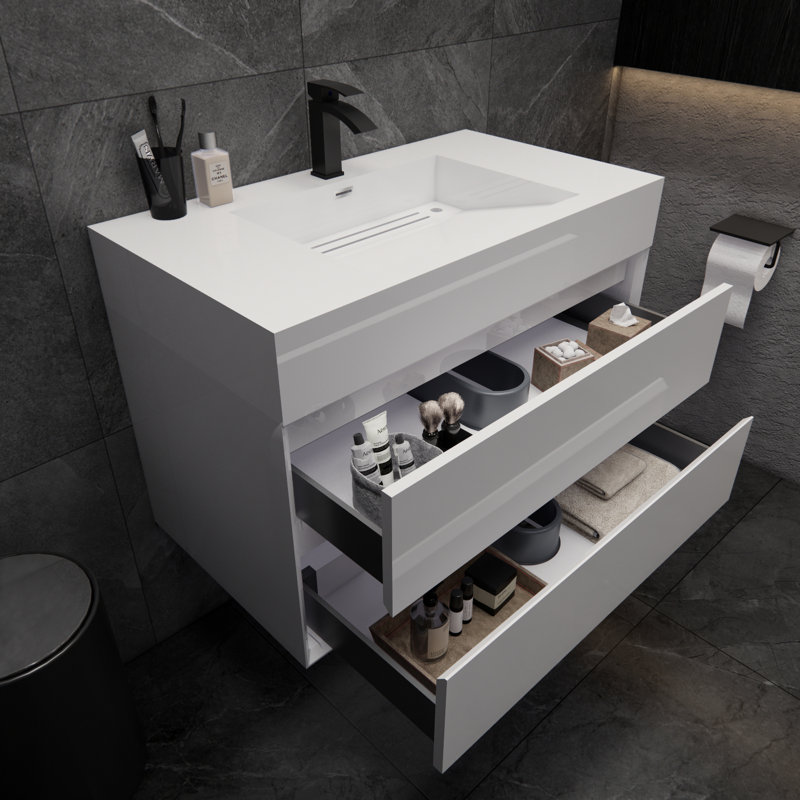 Albizu 35.5" Wall-Mounted Single Bathroom Vanity, White