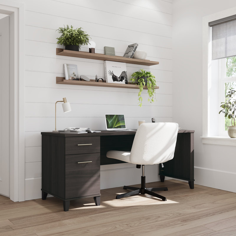 72W Office Desk with Drawers in Storm Gray, Storm Gray