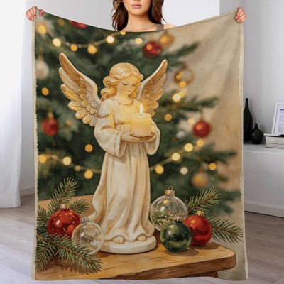 Xmas Angel Candle Luxury Flannel Throw Blanket, Soft Warm Fuzzy Blanket for Living Room Sofa Bed Home Decor