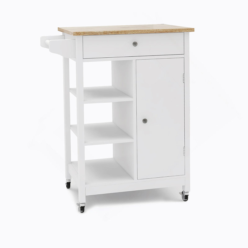 Kitchen Island Rolling Trolley Cart With Towel Rack Rubber Wood Table Top