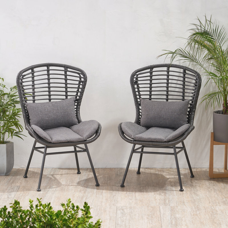 Chaise de patio avec coussins (ensemble de 2), Gris, Gris